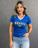 Blusa Brasil Gola V Azul